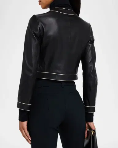 Emporio Armani Cropped Contrast-Trim Leather Jacket | Thumbnail 3 Emporio Armani Cropped Contrast-Trim Leather Jacket | Thumbnail 3