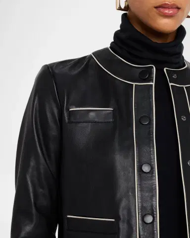 Emporio Armani Cropped Contrast-Trim Leather Jacket | Thumbnail 5 Emporio Armani Cropped Contrast-Trim Leather Jacket | Thumbnail 5