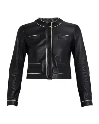 Emporio Armani Cropped Contrast-Trim Leather Jacket | Thumbnail 1 Emporio Armani Cropped Contrast-Trim Leather Jacket | Thumbnail 1