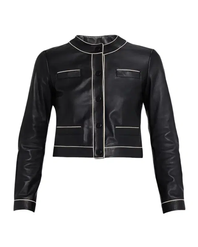 Emporio Armani Cropped Contrast-Trim Leather Jacket