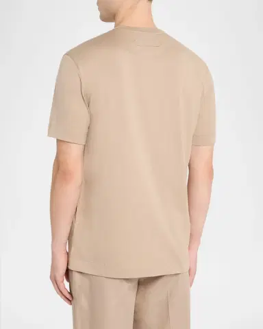 ZEGNA Men's Heather Cotton T-Shirt with Embroidered Logo | Thumbnail 3