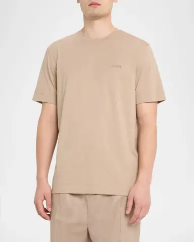 ZEGNA Men's Heather Cotton T-Shirt with Embroidered Logo | Thumbnail 4