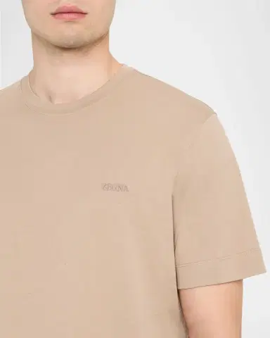 ZEGNA Men's Heather Cotton T-Shirt with Embroidered Logo | Thumbnail 5