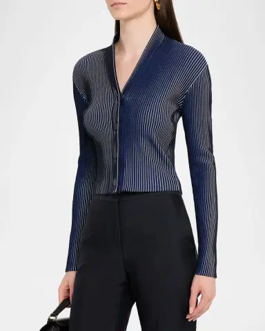 Emporio Armani Button-Down Striped Knit Cardigan | Thumbnail 4