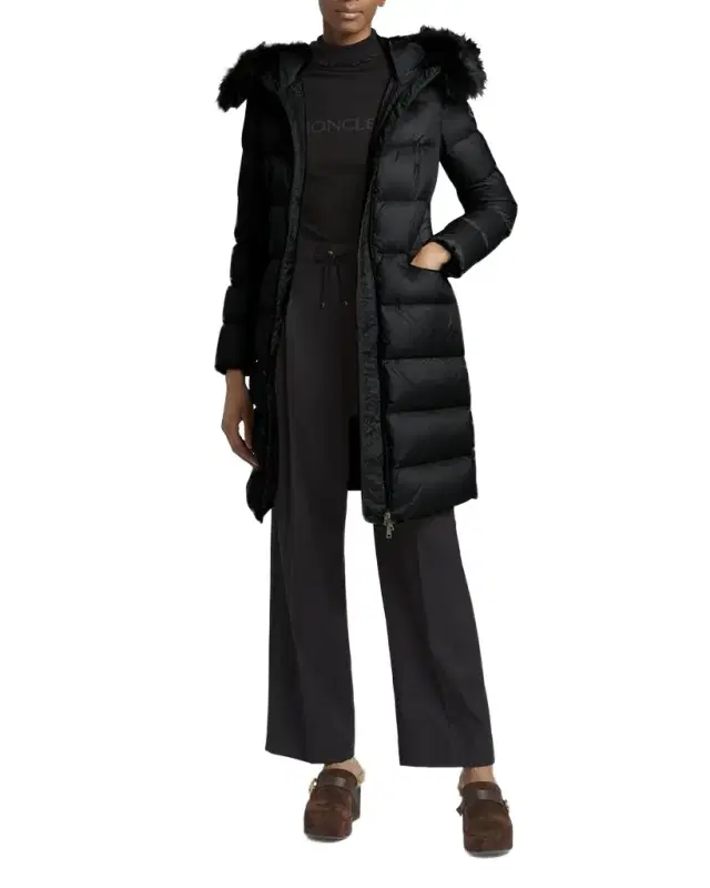 Boedic Long Down Coat with Detachable Shearling Trim
