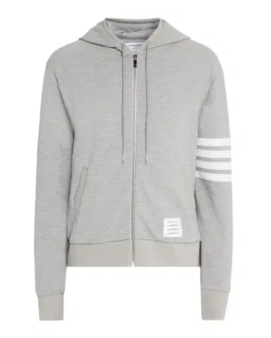 Thom Browne Men's 4 Bar Ottoman Zip Hoodie | Thumbnail 1 Thom Browne Men's 4 Bar Ottoman Zip Hoodie | Thumbnail 1