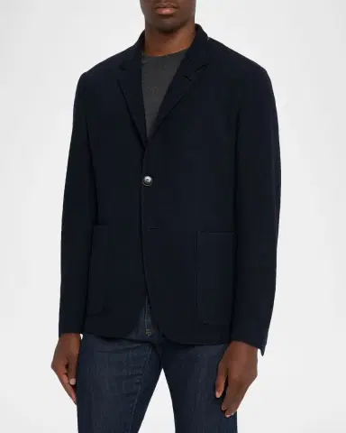 Canali Men 's Wool and Cotton Jersey Textured Blazer | Thumbnail 4 Canali Men 's Wool and Cotton Jersey Textured Blazer | Thumbnail 4