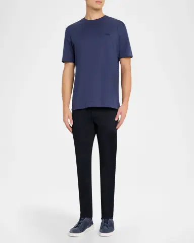 ZEGNA Men's Embroidered Logo Cotton Crewneck T-Shirt | Thumbnail 2