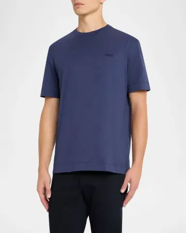 ZEGNA Men's Embroidered Logo Cotton Crewneck T-Shirt | Thumbnail 4