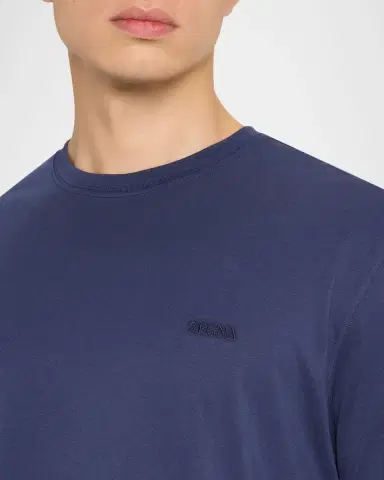 ZEGNA Men's Embroidered Logo Cotton Crewneck T-Shirt | Thumbnail 5