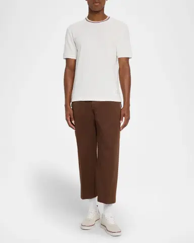 Thom Browne Men's Stripe-Neck Trim Waffle Knit T-Shirt | Thumbnail 2 Thom Browne Men's Stripe-Neck Trim Waffle Knit T-Shirt | Thumbnail 2