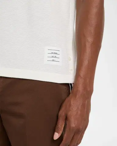 Thom Browne Men's Stripe-Neck Trim Waffle Knit T-Shirt | Thumbnail 5 Thom Browne Men's Stripe-Neck Trim Waffle Knit T-Shirt | Thumbnail 5