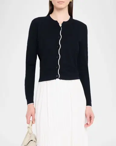 Thom Browne Textured Stitch Crew Neck Cardigan In Wool Crepe | Thumbnail 4