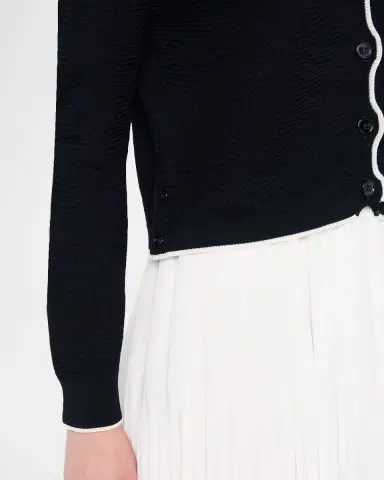 Thom Browne Textured Stitch Crew Neck Cardigan In Wool Crepe | Thumbnail 5