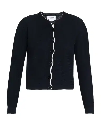 Thom Browne Textured Stitch Crew Neck Cardigan In Wool Crepe | Thumbnail 1