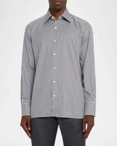 Tom Ford Men's Silk and Cotton Ladder Stripe Slim-Fit Dress Shirt | Thumbnail 4 Tom Ford Men's Silk and Cotton Ladder Stripe Slim-Fit Dress Shirt | Thumbnail 4