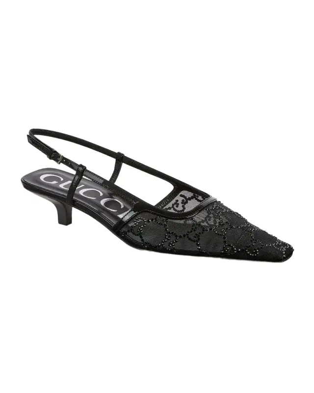 Demi Crystal Mesh Slingback Pumps
