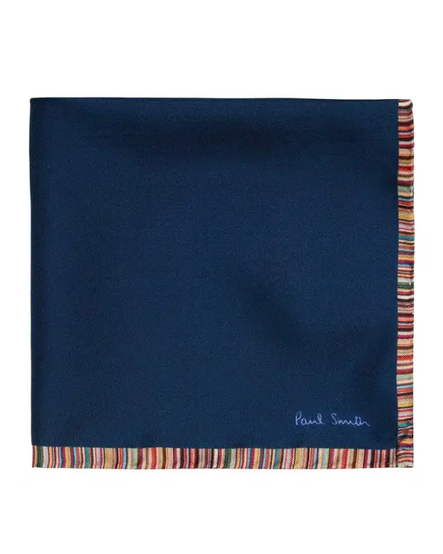 Paul Smith Men 's Signature Stripe Trim Silk Pocket Square