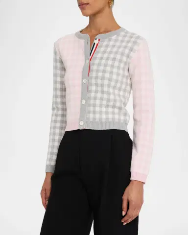 Thom Browne Fun Mix Gingham Check Cropped Cardigan | Thumbnail 4 Thom Browne Fun Mix Gingham Check Cropped Cardigan | Thumbnail 4