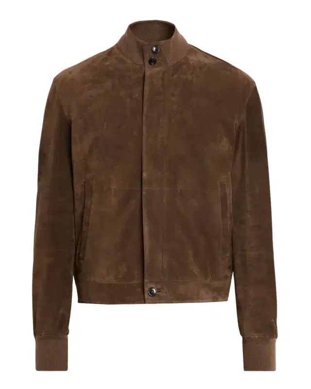 ZEGNA Men 's Suede Hidden-Zip Bomber Jacket