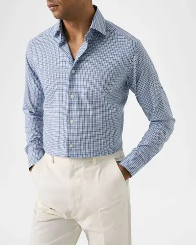 Eton Men's Signature Oxford Grid Check Contemporary-Fit Dress Shirt | Thumbnail 4 Eton Men's Signature Oxford Grid Check Contemporary-Fit Dress Shirt | Thumbnail 4