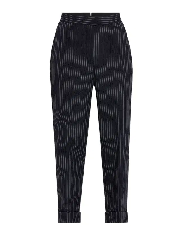 Pinstriped Backstrap Cropped Trousers