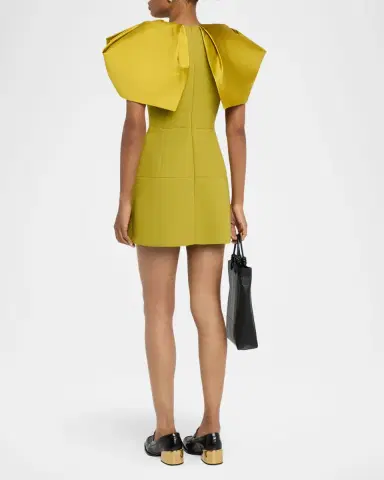 Dice Kayek Satin Bow-Sleeve Mini Crepe Dress | Thumbnail 3