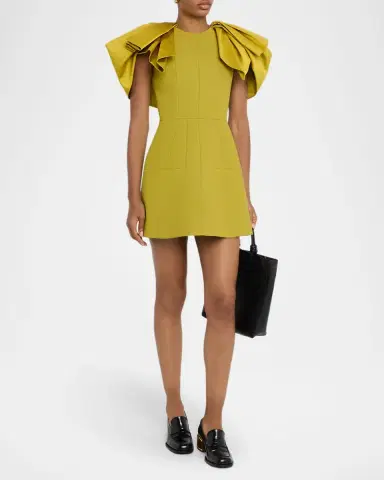 Dice Kayek Satin Bow-Sleeve Mini Crepe Dress | Thumbnail 4