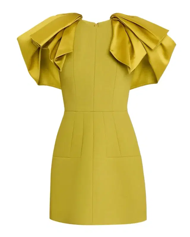 Satin Bow-Sleeve Mini Crepe Dress