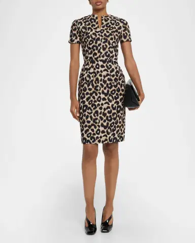 Dice Kayek Leopard-Print Short-Sleeve Sheath Dress | Thumbnail 2 Dice Kayek Leopard-Print Short-Sleeve Sheath Dress | Thumbnail 2