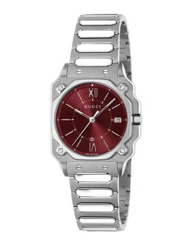 Gucci Men's G-Flat Burgundy-Dial Stainless Steel Bracelet Watch, 30mm | Thumbnail 1 Gucci Men's G-Flat Burgundy-Dial Stainless Steel Bracelet Watch, 30mm | Thumbnail 1