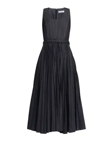 Dice Kayek Sleeveless Pleated Denim Midi Dress With Belt | Thumbnail 1