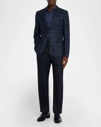 Brioni Men's Plaid Single-Breasted Blazer Jacket | Thumbnail 2 Brioni Men's Plaid Single-Breasted Blazer Jacket | Thumbnail 2