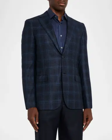 Brioni Men's Plaid Single-Breasted Blazer Jacket | Thumbnail 4 Brioni Men's Plaid Single-Breasted Blazer Jacket | Thumbnail 4