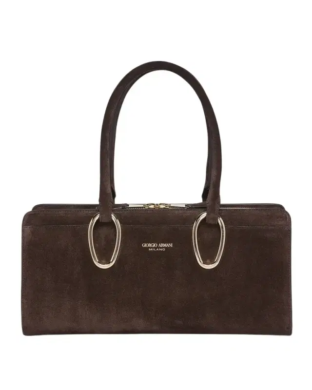 Giorgio Armani Ring-Embellished Suede Top-Handle Bag