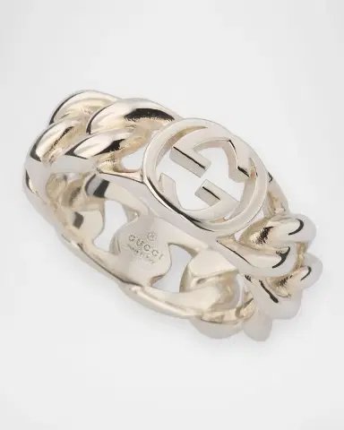 Gucci Men's Sterling Silver Interlocking Chain Ring | Thumbnail 2