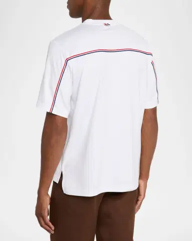 Thom Browne Men's Cotton Stripe-Trim Crewneck T-Shirt | Thumbnail 3 Thom Browne Men's Cotton Stripe-Trim Crewneck T-Shirt | Thumbnail 3