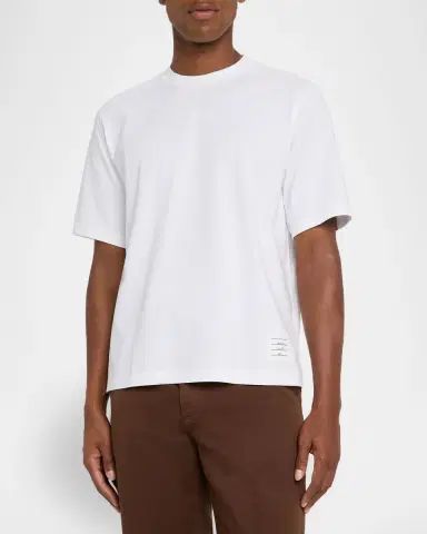 Thom Browne Men's Cotton Stripe-Trim Crewneck T-Shirt | Thumbnail 4 Thom Browne Men's Cotton Stripe-Trim Crewneck T-Shirt | Thumbnail 4