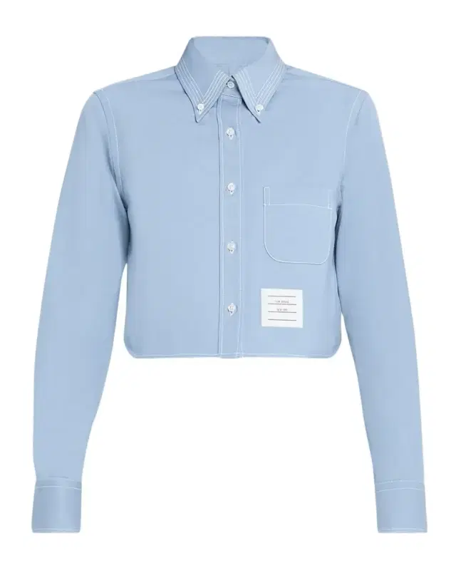 Long-Sleeve Denim Crop Button-Down Shirt