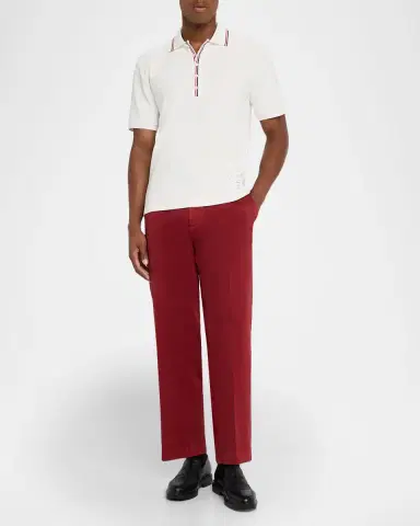 Thom Browne Men's Grosgrain-Trim Waffle Knit Polo Shirt | Thumbnail 2 Thom Browne Men's Grosgrain-Trim Waffle Knit Polo Shirt | Thumbnail 2