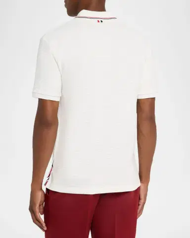 Thom Browne Men's Grosgrain-Trim Waffle Knit Polo Shirt | Thumbnail 3 Thom Browne Men's Grosgrain-Trim Waffle Knit Polo Shirt | Thumbnail 3