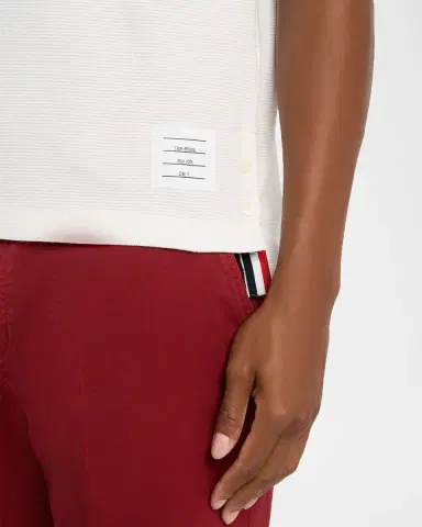 Thom Browne Men's Grosgrain-Trim Waffle Knit Polo Shirt | Thumbnail 5 Thom Browne Men's Grosgrain-Trim Waffle Knit Polo Shirt | Thumbnail 5
