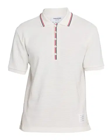 Thom Browne Men's Grosgrain-Trim Waffle Knit Polo Shirt | Thumbnail 1 Thom Browne Men's Grosgrain-Trim Waffle Knit Polo Shirt | Thumbnail 1