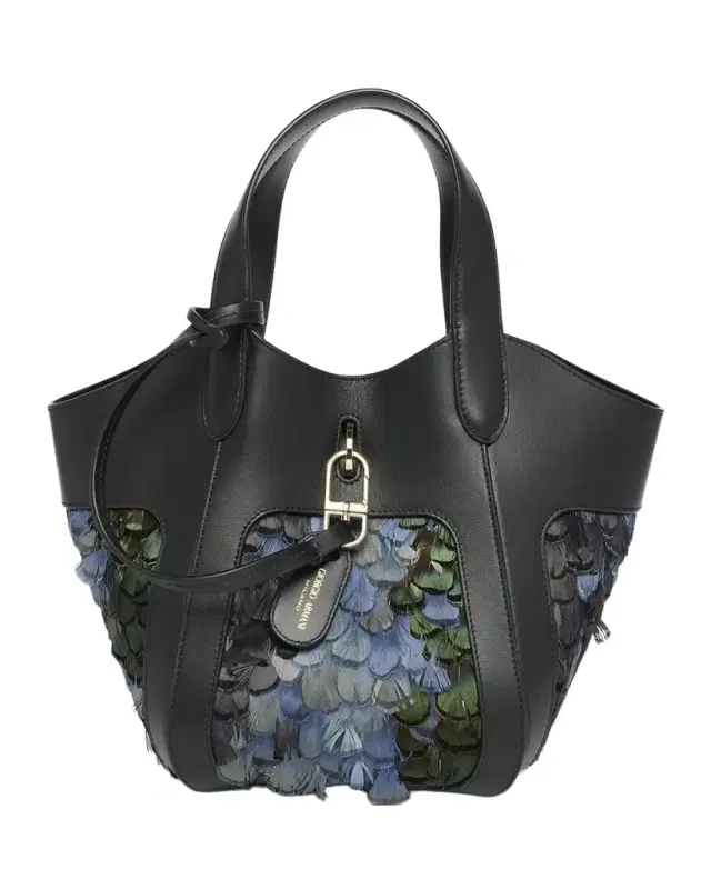 Giorgio Armani Small Feather-Embellished Leather Tote Bag