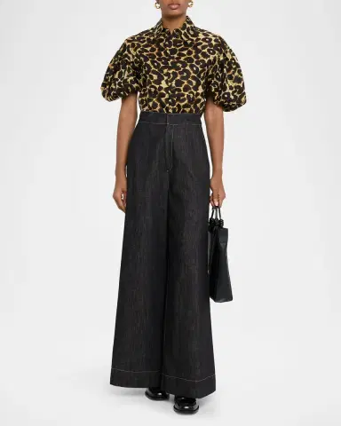 Dice Kayek Leopard-Print Puff-Sleeve Button-Down Shirt | Thumbnail 2