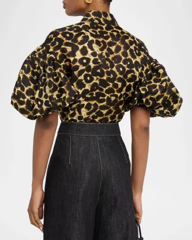 Dice Kayek Leopard-Print Puff-Sleeve Button-Down Shirt | Thumbnail 3