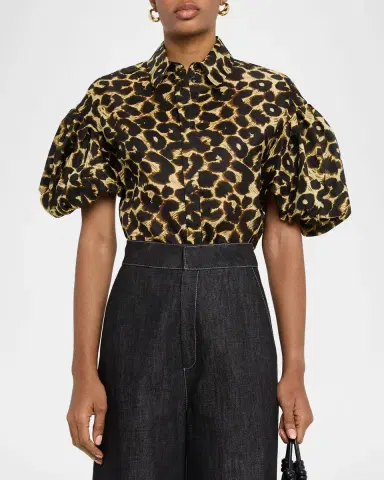 Dice Kayek Leopard-Print Puff-Sleeve Button-Down Shirt | Thumbnail 4