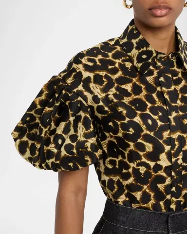 Dice Kayek Leopard-Print Puff-Sleeve Button-Down Shirt | Thumbnail 5