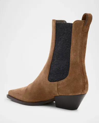 Brunello Cucinelli Suede City Block-Heel Western Booties | Thumbnail 4 Brunello Cucinelli Suede City Block-Heel Western Booties | Thumbnail 4