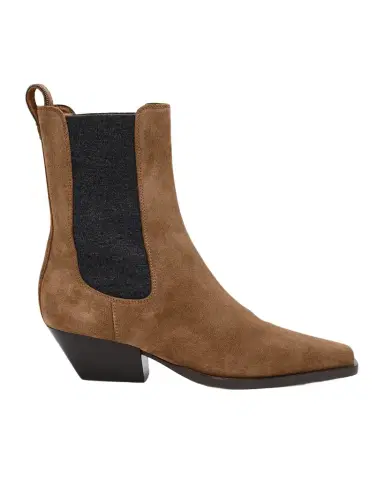 Brunello Cucinelli Suede City Block-Heel Western Booties | Thumbnail 1 Brunello Cucinelli Suede City Block-Heel Western Booties | Thumbnail 1